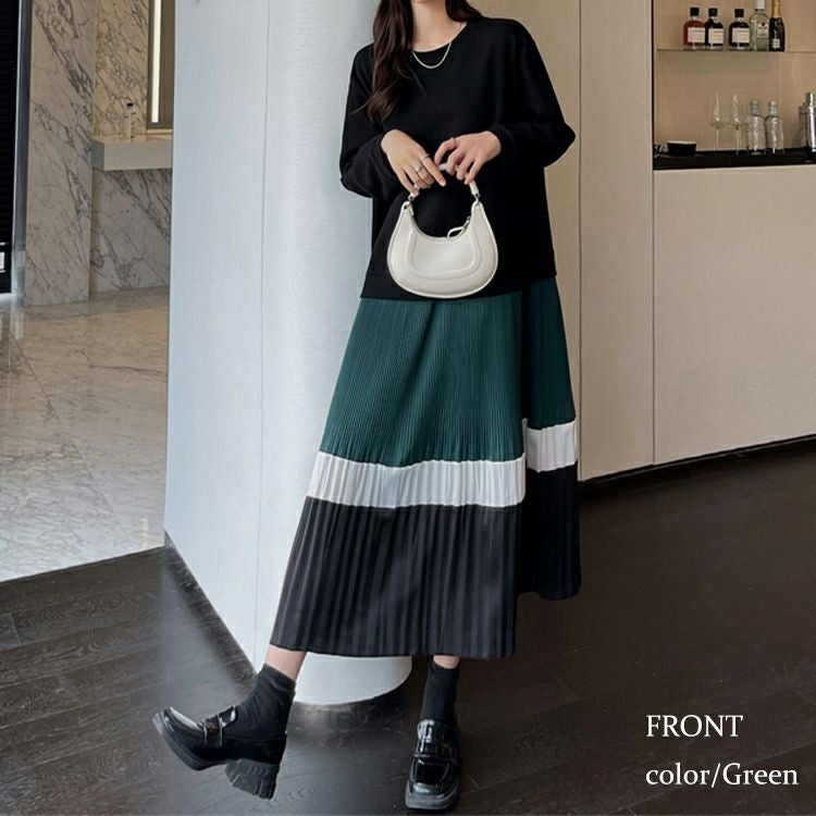 大きいサイズ レディース ドッキングプリーツワンピース　goldy-1136