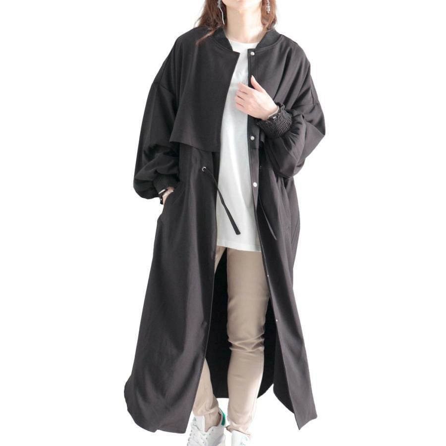 大きいサイズ レディース ロングジャケット　sw-0485 ブラック