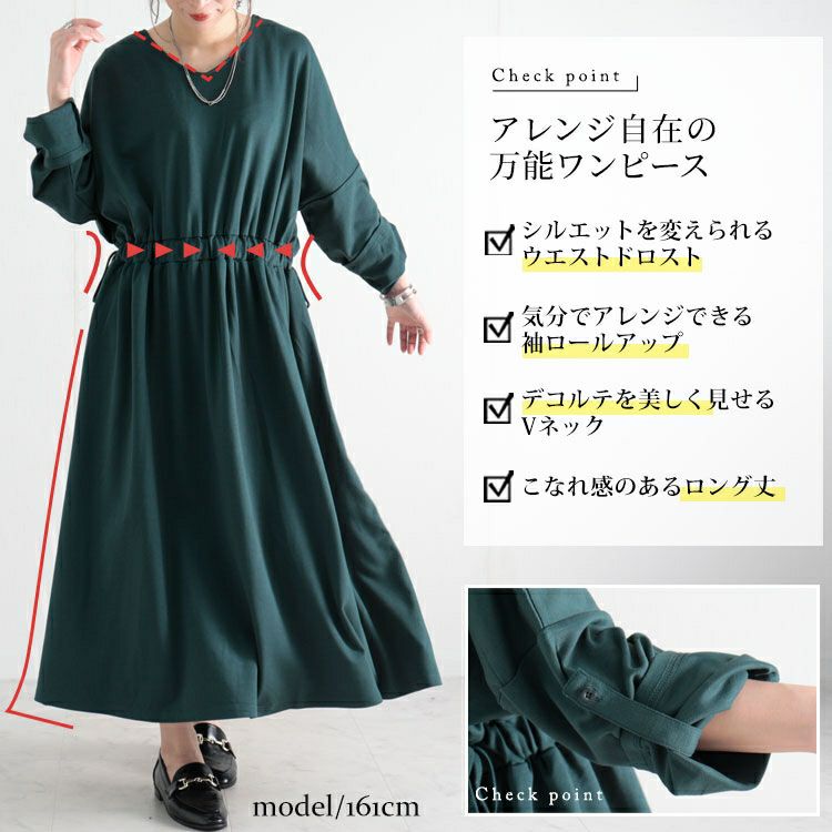大きいサイズ レディース ウエストドロストワンピース　nw-22029