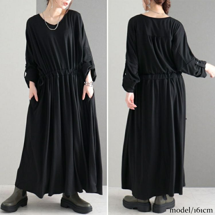 大きいサイズ レディース ウエストドロストワンピース　nw-22029