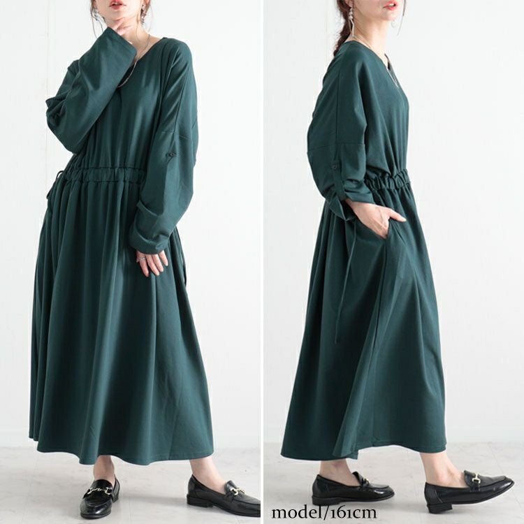 大きいサイズ レディース ウエストドロストワンピース　nw-22029