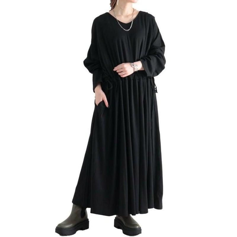 大きいサイズ レディース ウエストドロストワンピース　nw-22029 ブラック