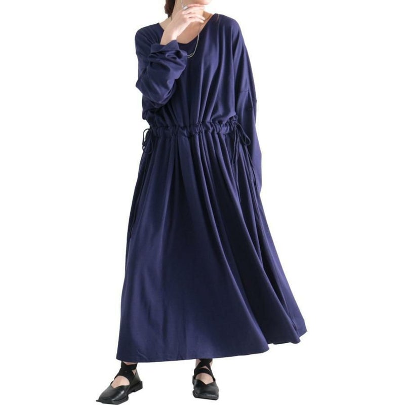 大きいサイズ レディース ウエストドロストワンピース　nw-22029 ネイビー