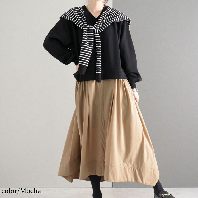 大きいサイズ レディース 異素材ドッキングワンピース　nw-22019