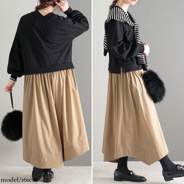 大きいサイズ レディース 異素材ドッキングワンピース　nw-22019