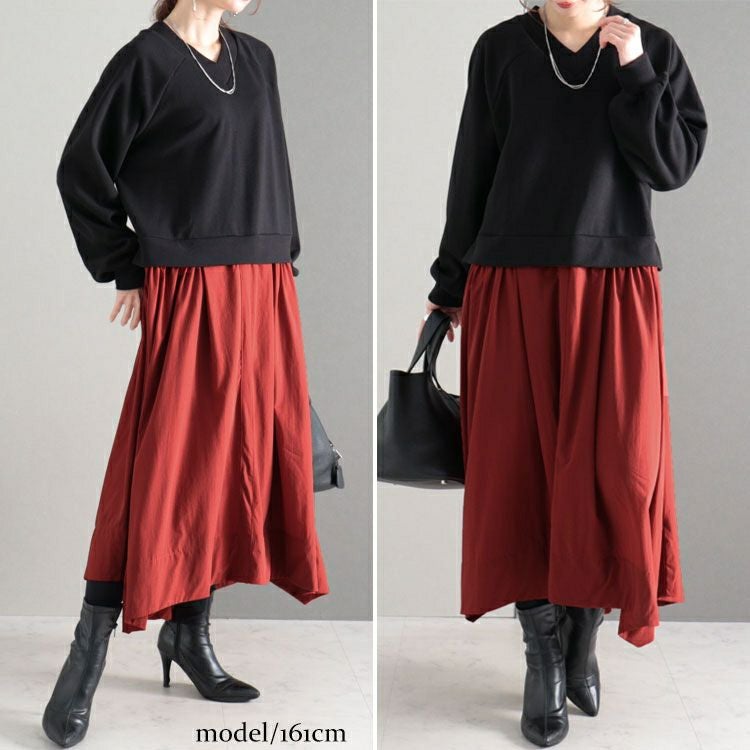 大きいサイズ レディース 異素材ドッキングワンピース　nw-22019