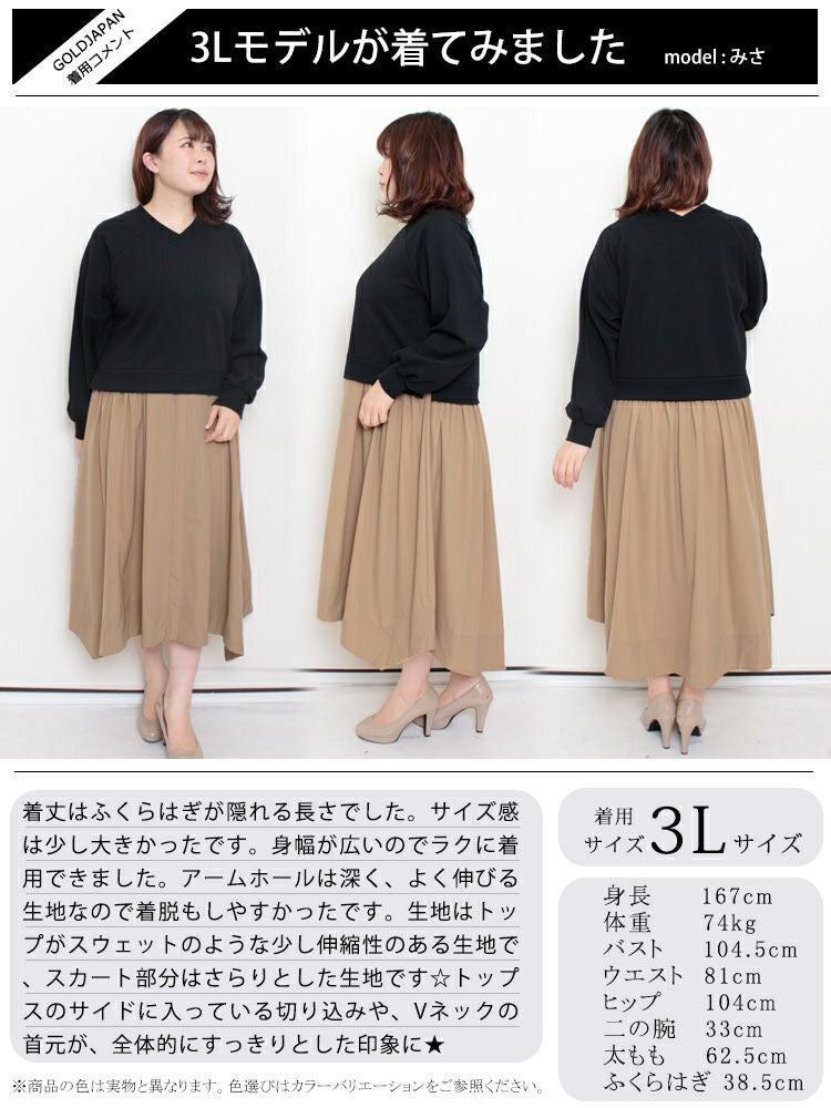 大きいサイズ レディース 異素材ドッキングワンピース　nw-22019