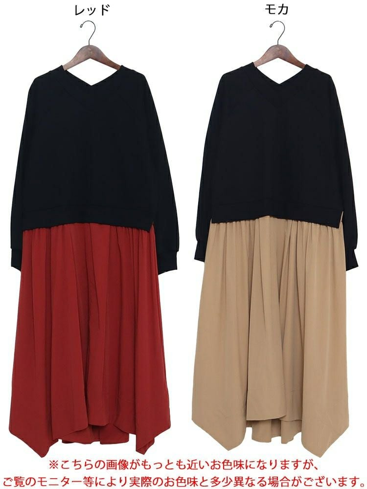 大きいサイズ レディース 異素材ドッキングワンピース　nw-22019