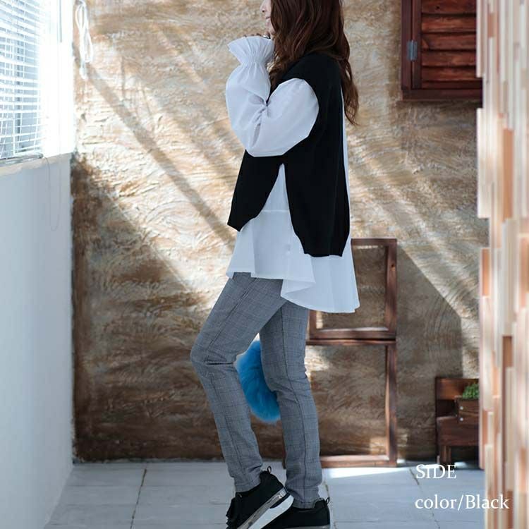 大きいサイズ レディース ブラウスとニットベストの2点セット　goldy-1132