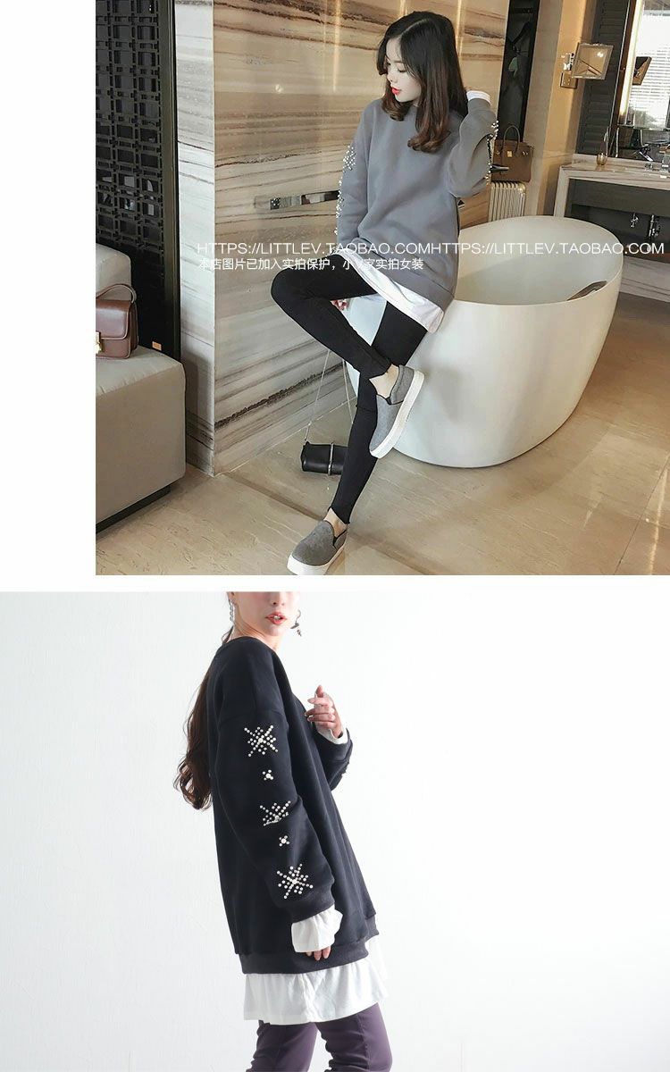 大きいサイズ レディース 袖ビジュー付き裏起毛トレーナー　goldy-349s