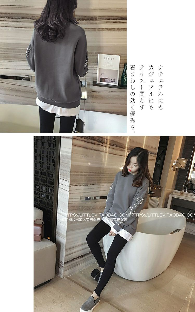 大きいサイズ レディース 袖ビジュー付き裏起毛トレーナー　goldy-349s