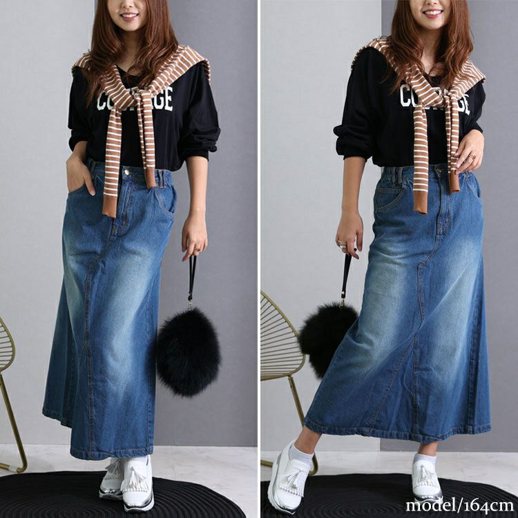 大きいサイズ レディース セミタイトデニムロングスカート　wd-0352