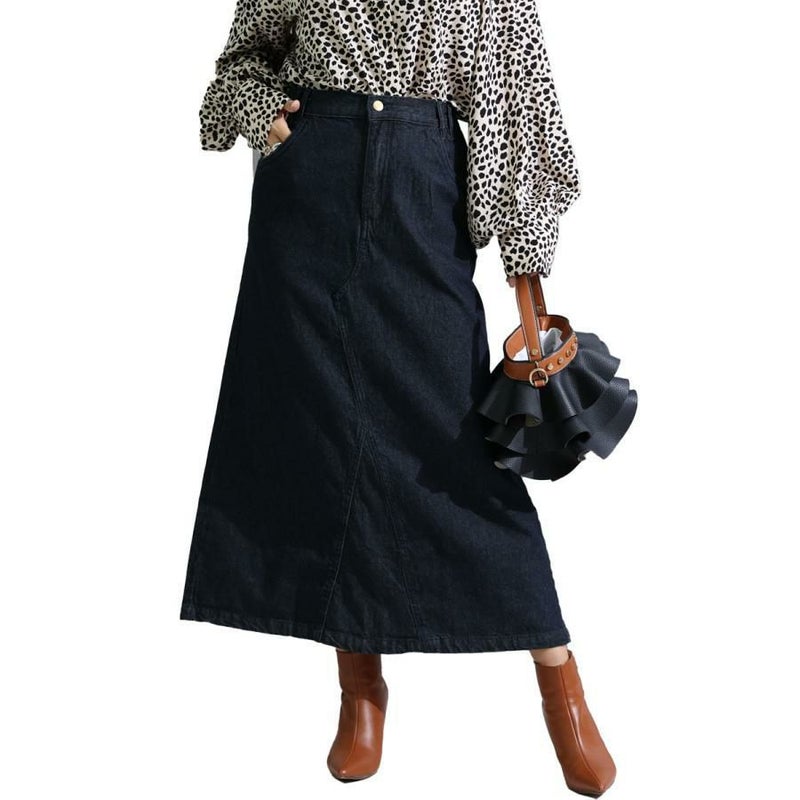 大きいサイズ レディース セミタイトデニムロングスカート　wd-0352 ワンウォッシュ