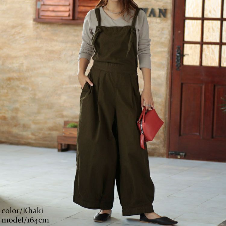 大きいサイズ レディース コットンツイルバルーンサロペットパンツ　wc-0319