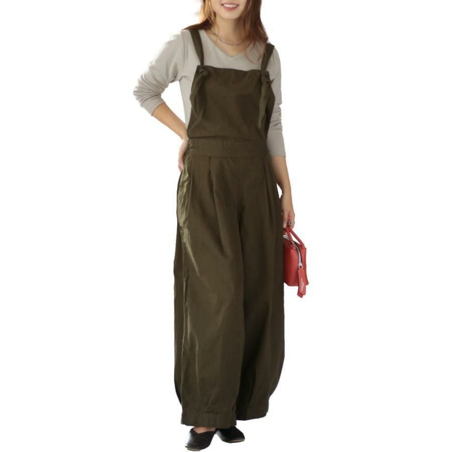 大きいサイズ レディース コットンツイルバルーンサロペットパンツ　wc-0319 カーキ