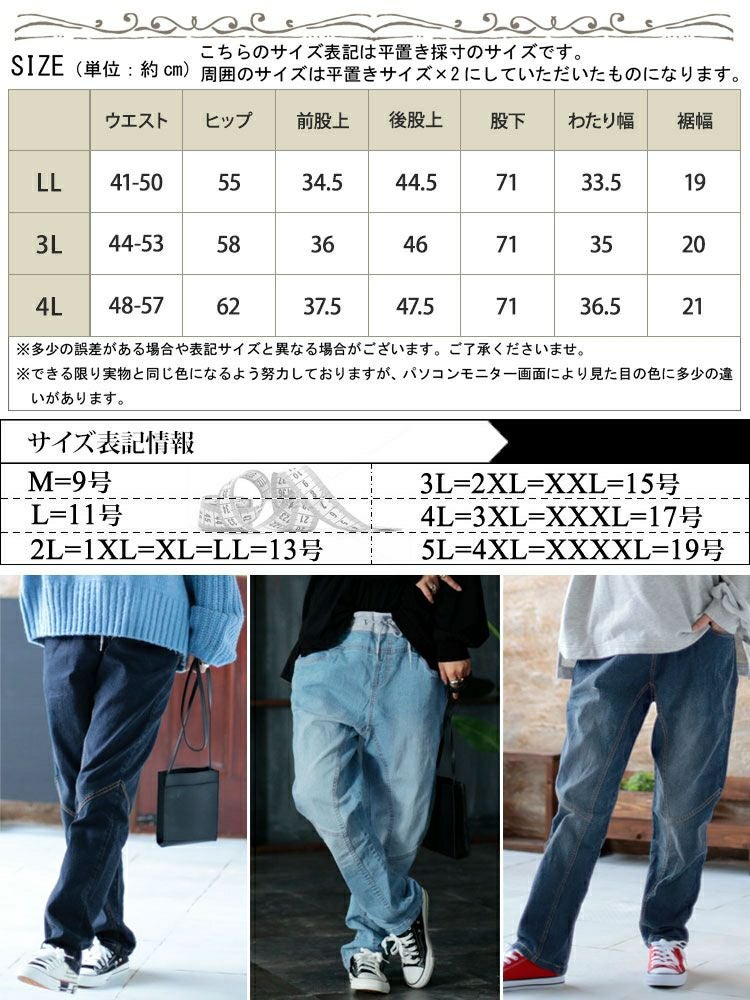 大きいサイズ レディース ウエストリブデニムパンツ　wd-0351