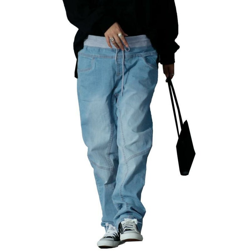 大きいサイズ レディース ウエストリブデニムパンツ　wd-0351 ブルー