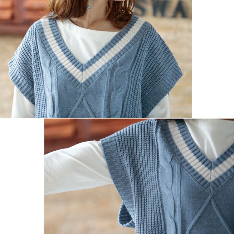 大きいサイズ レディース チルデンニットベスト　sada-6824