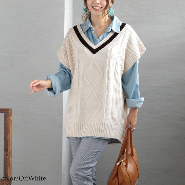 大きいサイズ レディース チルデンニットベスト　sada-6824