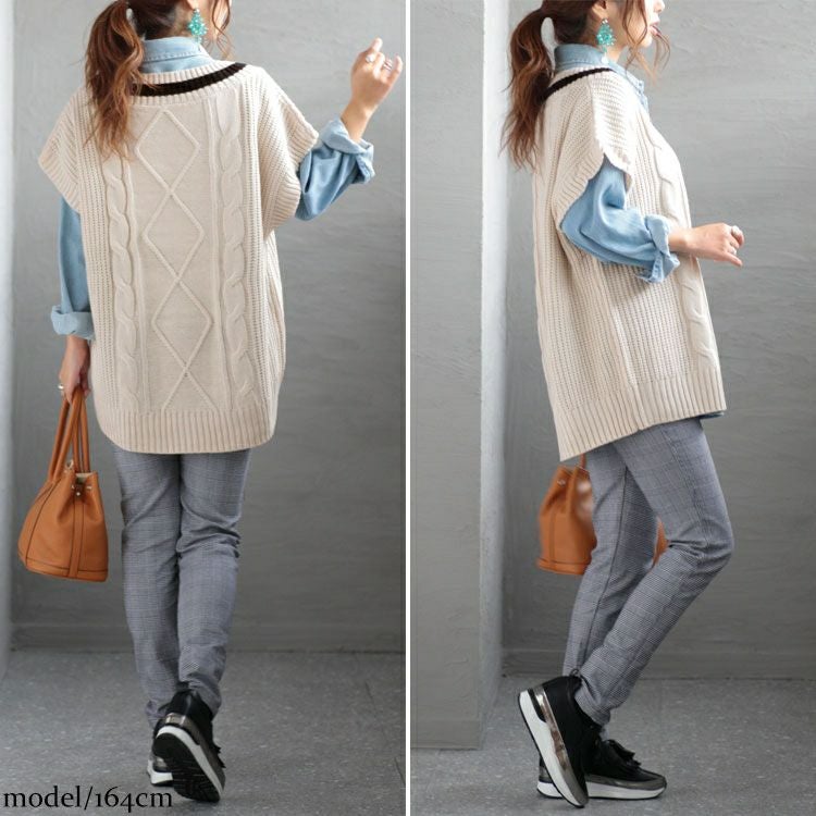 大きいサイズ レディース チルデンニットベスト　sada-6824