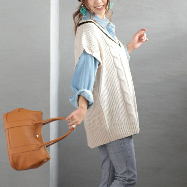 大きいサイズ レディース チルデンニットベスト　sada-6824