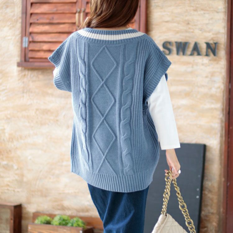 大きいサイズ レディース チルデンニットベスト　sada-6824