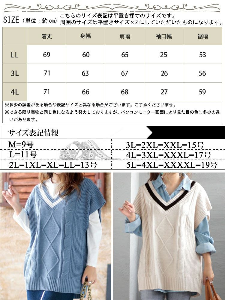 大きいサイズ レディース チルデンニットベスト　sada-6824