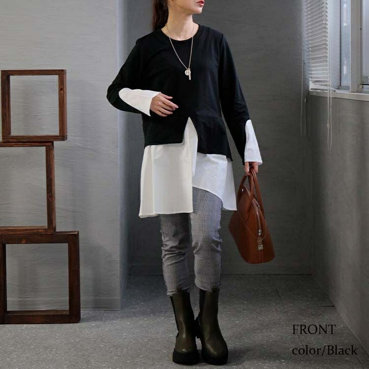 大きいサイズ レディース レイヤード風アシンメトリートップス　goldy-1155