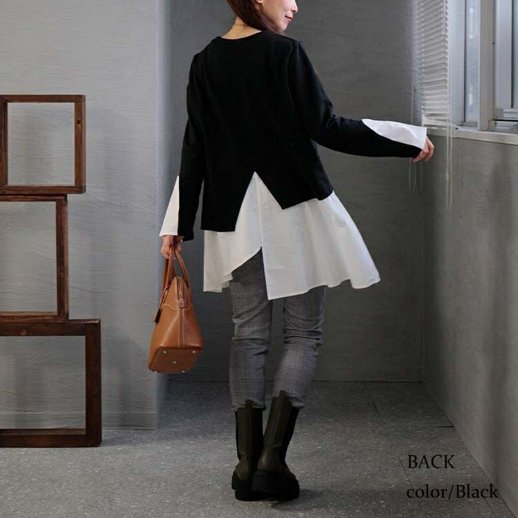 大きいサイズ レディース レイヤード風アシンメトリートップス　goldy-1155