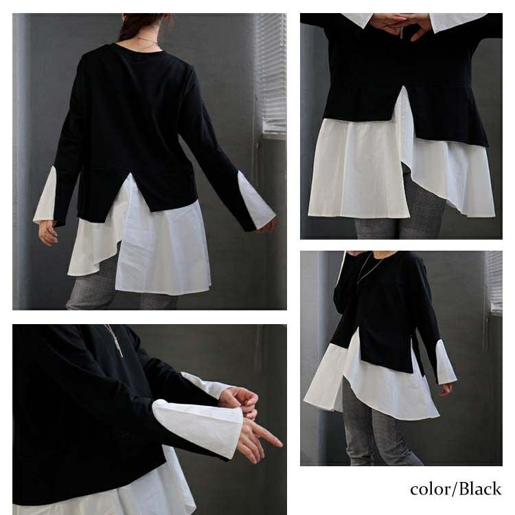 大きいサイズ レディース レイヤード風アシンメトリートップス　goldy-1155