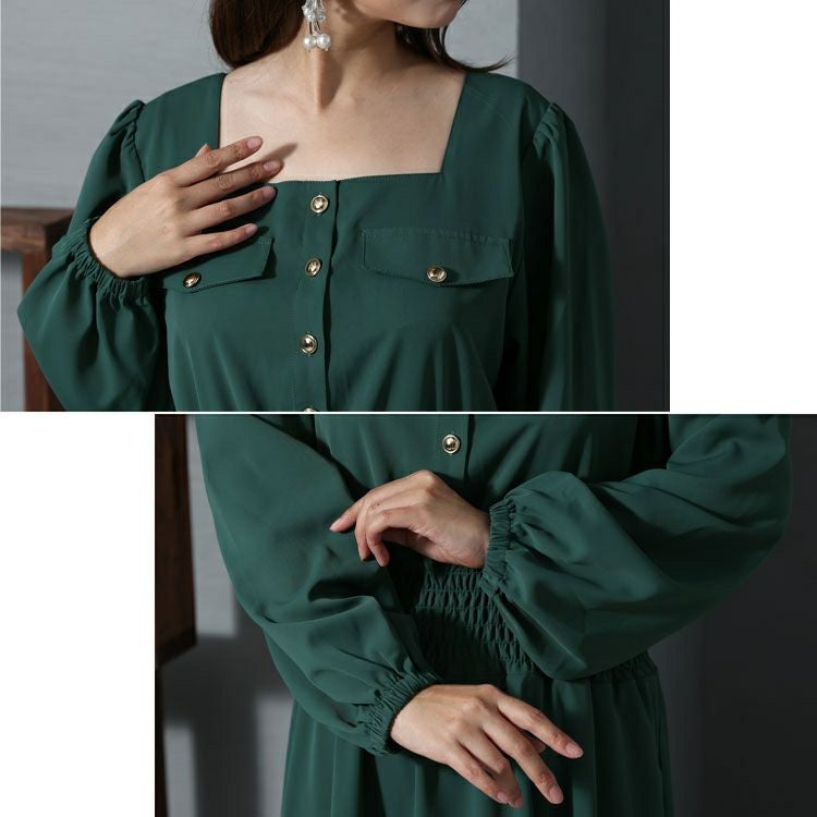 大きいサイズ レディース スクエアネックシャーリングワンピース　fem-299