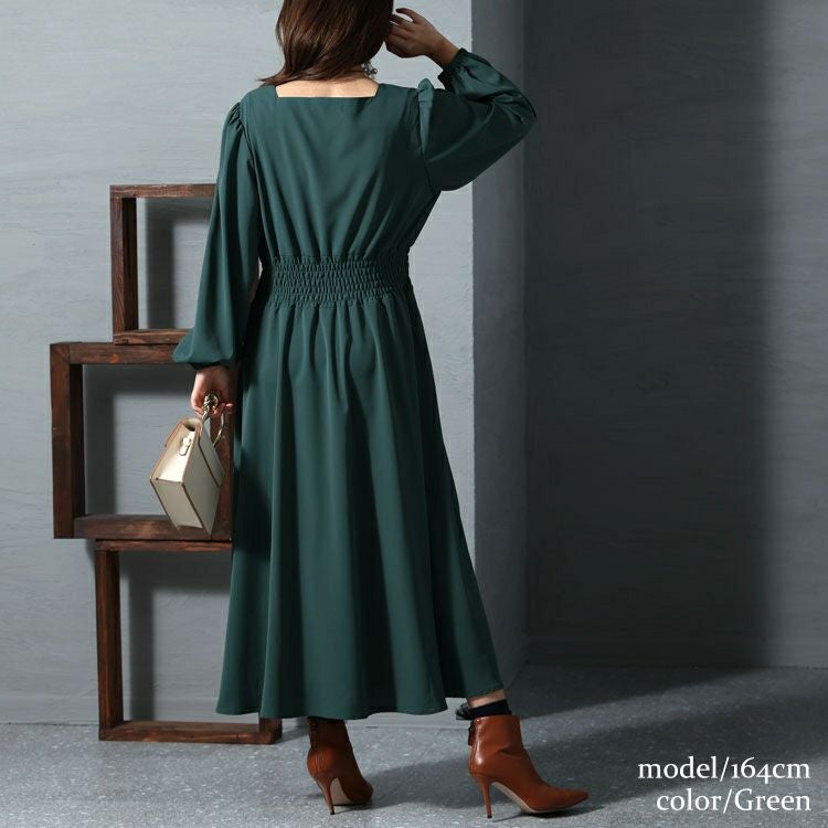 大きいサイズ レディース スクエアネックシャーリングワンピース　fem-299