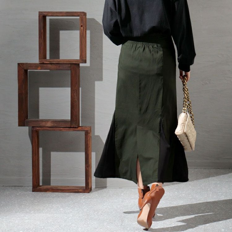 大きいサイズ レディース 異素材切替えマーメイドスカート　fem-296