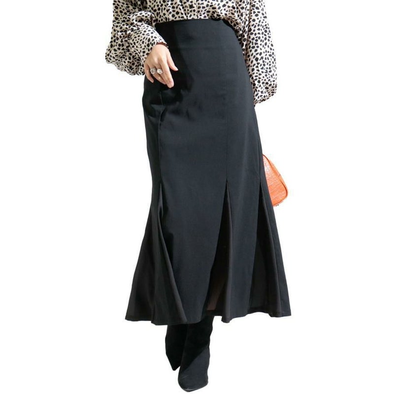 大きいサイズ レディース 異素材切替えマーメイドスカート　fem-296 ブラック