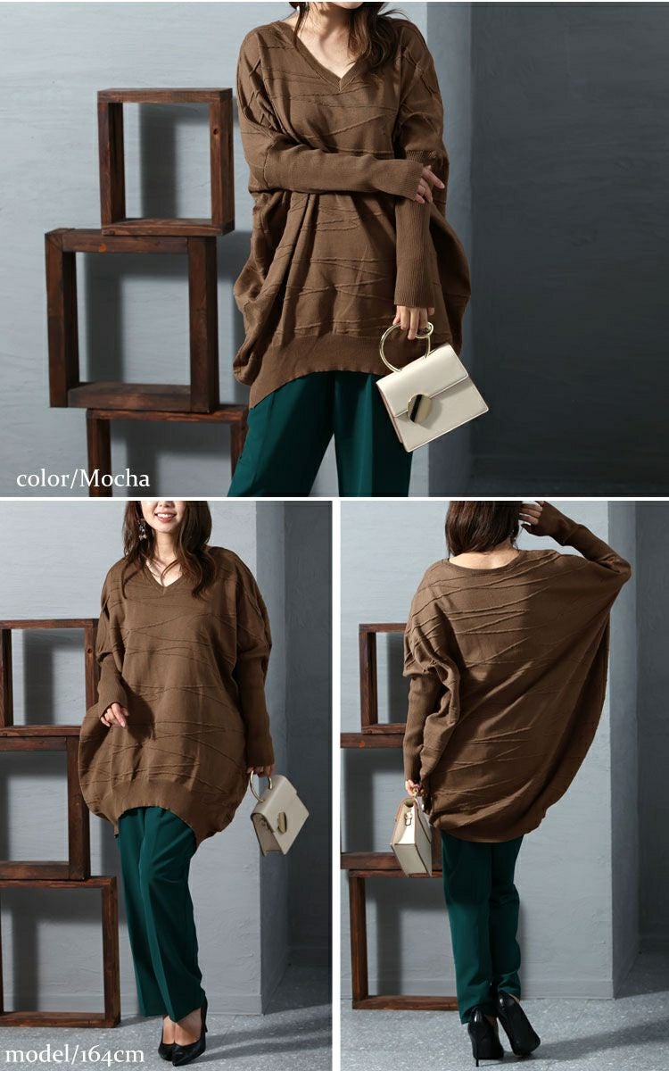 大きいサイズ レディース コットンニットドルマンコクーンチュニック　gold925