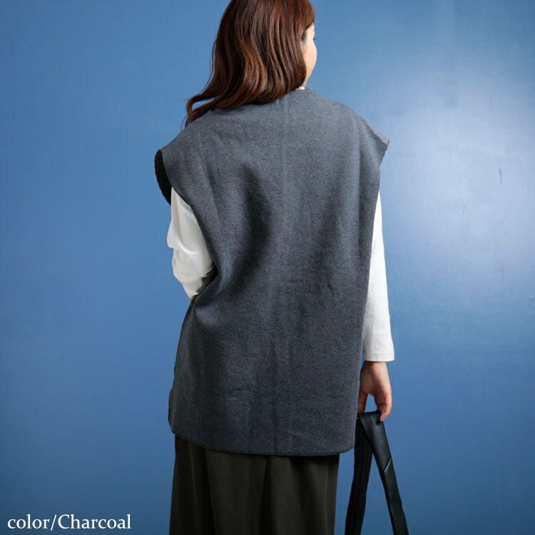 大きいサイズ レディース コットンニット深Vネックベスト　maru-6630