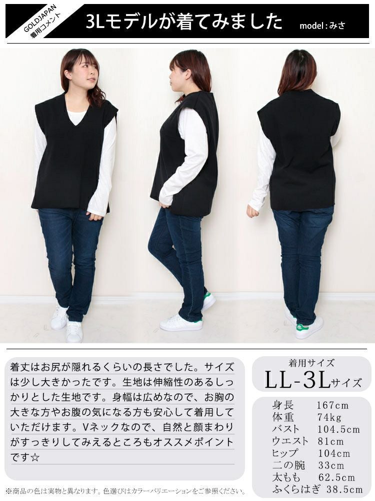 大きいサイズ レディース コットンニット深Vネックベスト　maru-6630