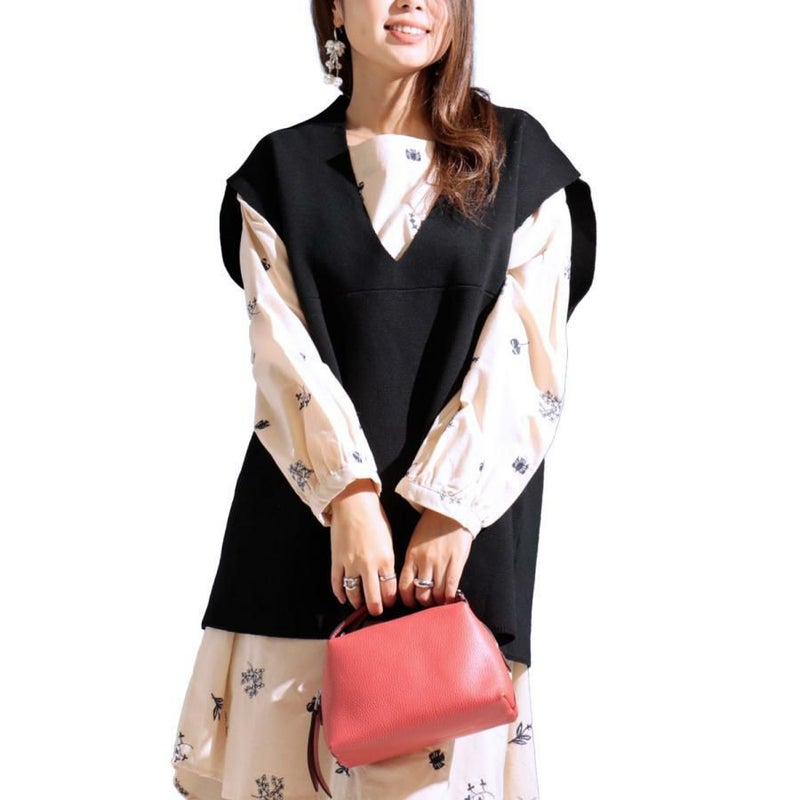 大きいサイズ レディース コットンニット深Vネックベスト　maru-6630 ブラック