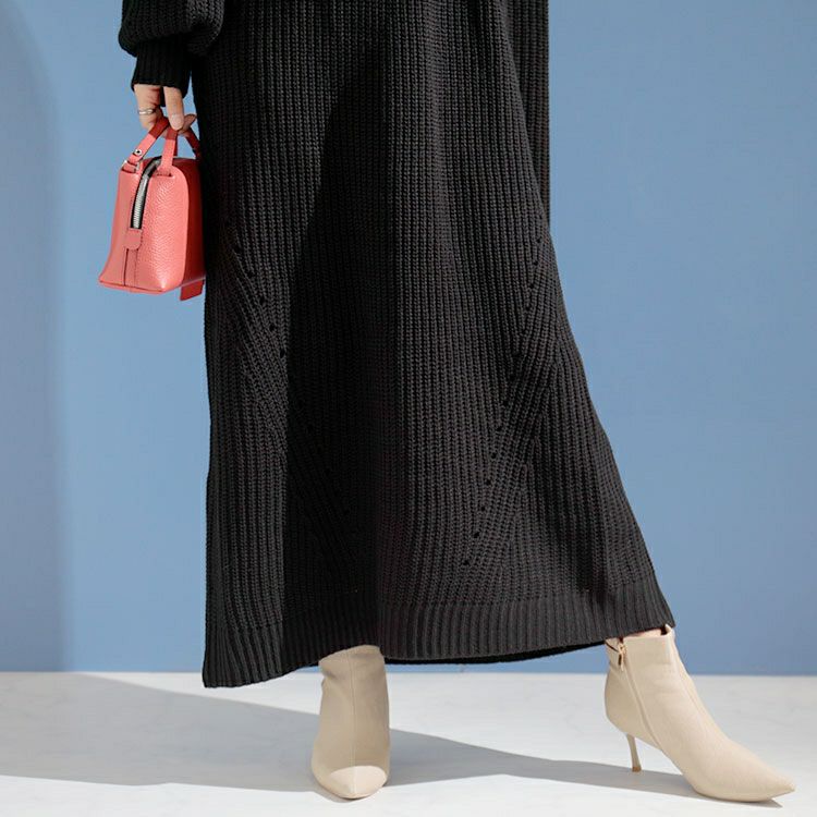 大きいサイズ レディース ロング丈ニットワンピース　and-u5370