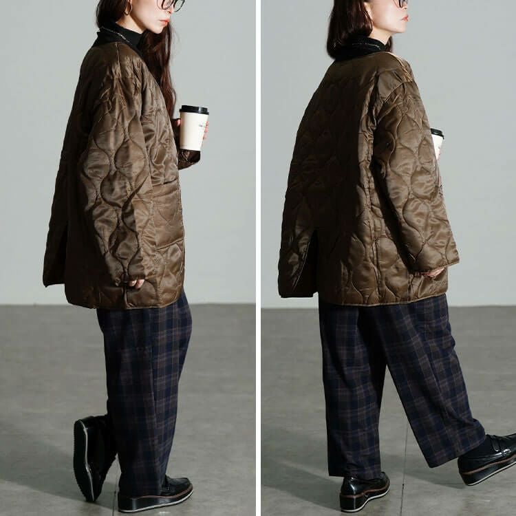 大きいサイズ レディース 3way中綿ライナー付きパイピングガウンコート　fem-231