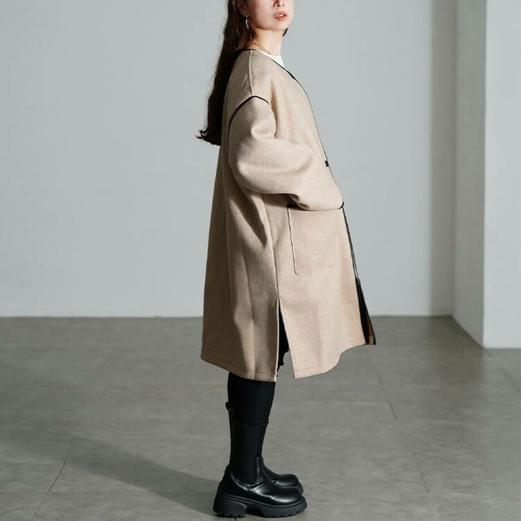 大きいサイズ レディース 3way中綿ライナー付きパイピングガウンコート　fem-231