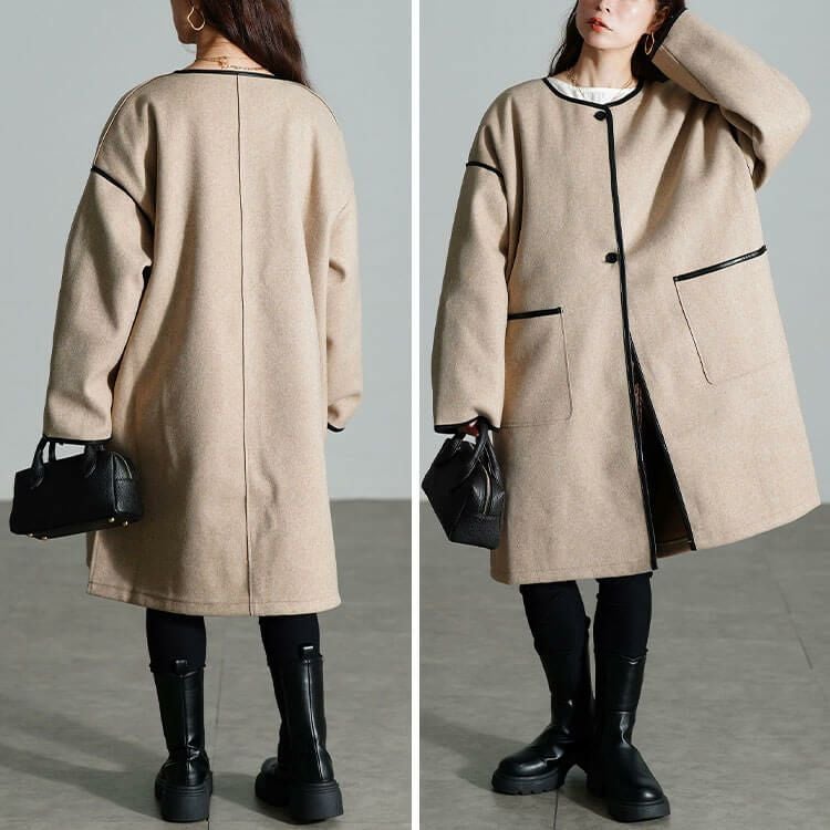 大きいサイズ レディース 3way中綿ライナー付きパイピングガウンコート　fem-231