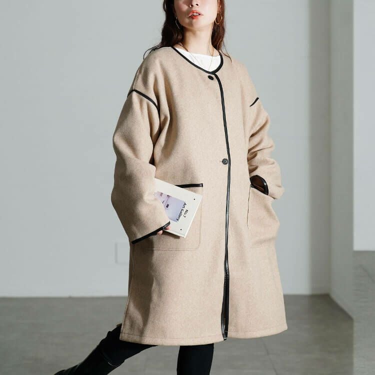 大きいサイズ レディース 3way中綿ライナー付きパイピングガウンコート　fem-231