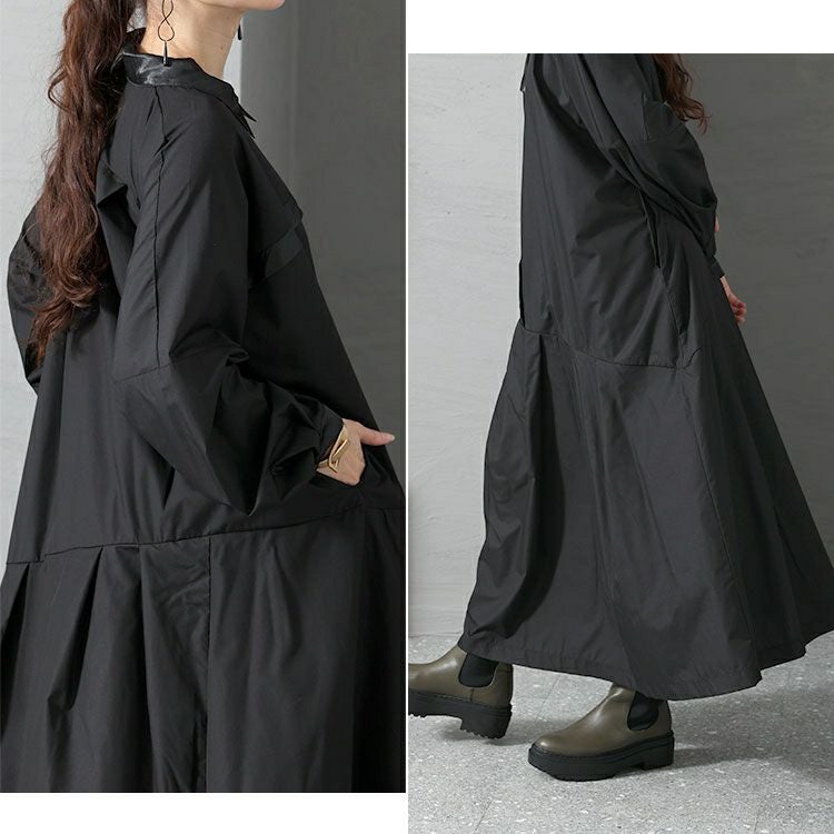 大きいサイズ レディース 異素材アシメシャツワンピース　nw-22034