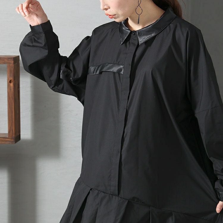 大きいサイズ レディース 異素材アシメシャツワンピース　nw-22034