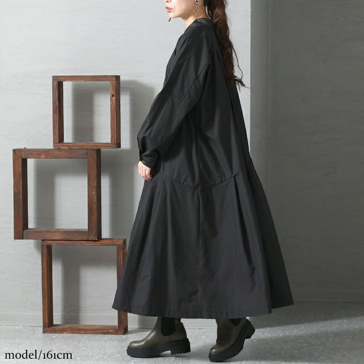 大きいサイズ レディース 異素材アシメシャツワンピース　nw-22034