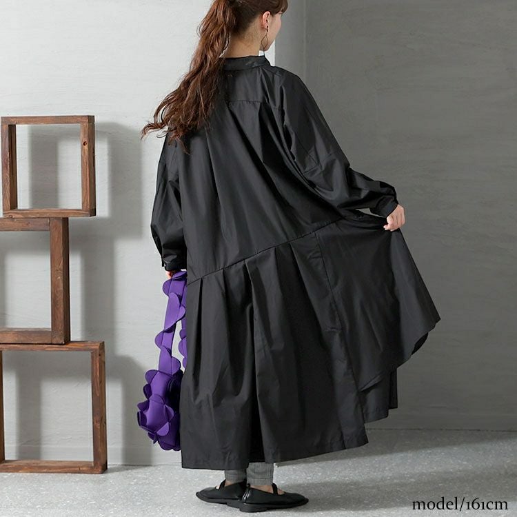 大きいサイズ レディース 異素材アシメシャツワンピース　nw-22034