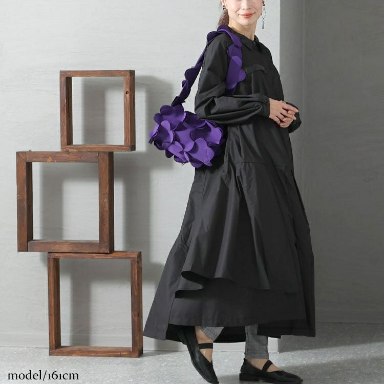 大きいサイズ レディース 異素材アシメシャツワンピース　nw-22034