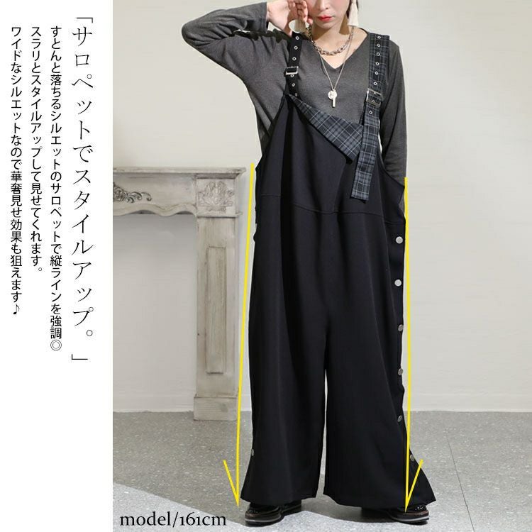 大きいサイズ レディース アシメチェック柄サロペットパンツ　sw-0511