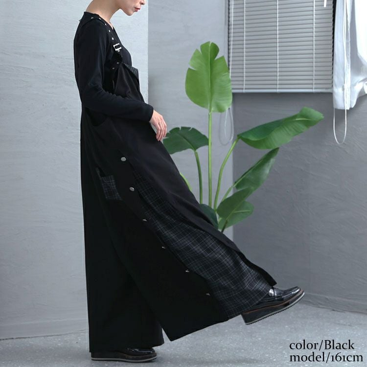 大きいサイズ レディース アシメチェック柄サロペットパンツ　sw-0511